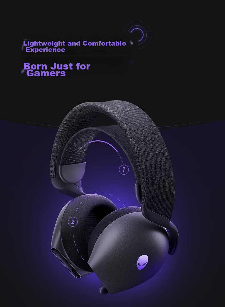 Игровые наушники Alienware AW725H Bluetooth Wireless Gaming Headset, полноразмерные, с микрофоном, три режима подключения, интеллектуальное шумоподавление, длительное время работы от аккумулятора