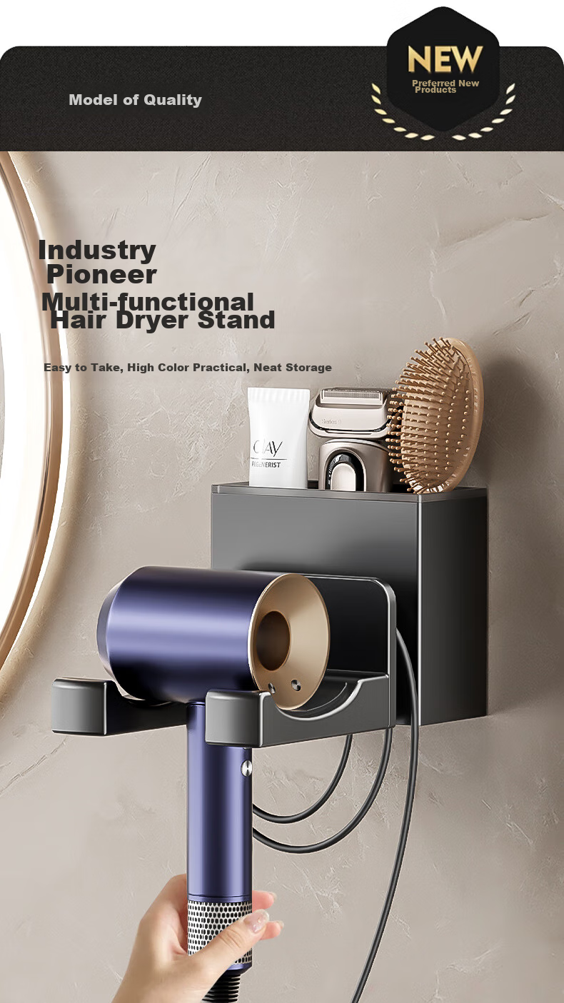 Держатель для фена Xinfei, без сверления, для Dyson, Lefen, Xiaomi, Panasonic, алюминий, серый