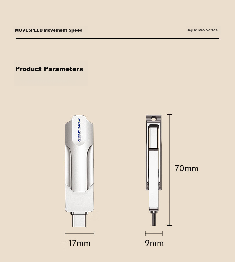 USB-накопитель MOVE SPEED 32 ГБ, Dual-Interface, Type-C/USB3.2, OTG, для телефонов и компьютеров, совместим с Android и Apple