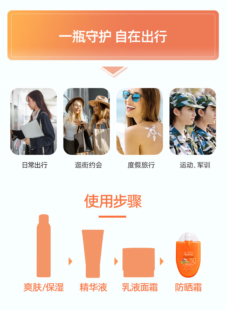 雅漾（Avene）小金刚防晒霜乳30ml*2 敏感肌防晒霜SPF50+清爽温和 法国