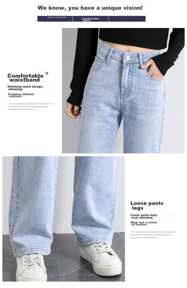Джинсы Jeanswest женские, осень, свободные широкие штаны, трендовый корейский стиль, petite прямые брюки, простой ретро синий, размер S