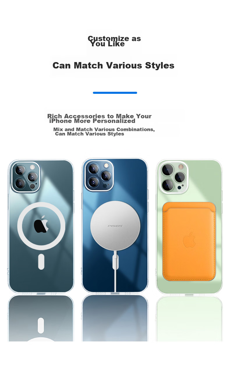 Pisen Магнитный чехол для iPhone 13 Pro Max, совместимый с MagSafe, TPU, тонкий, ПК, высокая прозрачность, защитный чехол