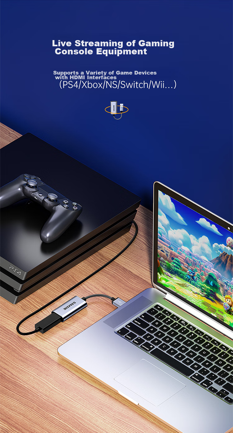 Видеозахват SAMZHE CJQ-015B, HDMI Female на USB, для PS4/NS, ноутбуков и смартфонов, потоковое видео, 1080P