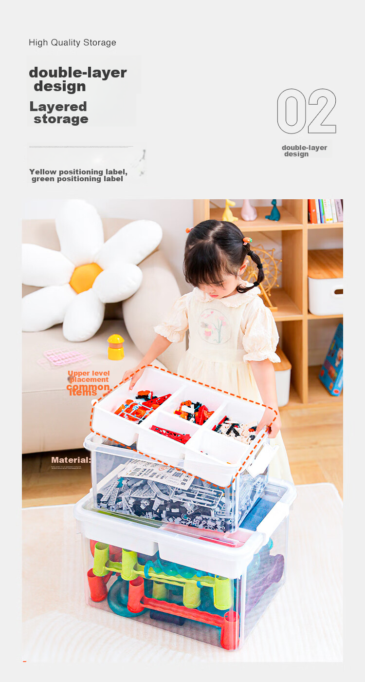 Конструктор Xitianlong LEGO Storage Box, Органайзер для детских конструкторов и магнитных плиток, Ящик для сортировки игрушек большой вместимости, 16 литров, прозрачно-белый
