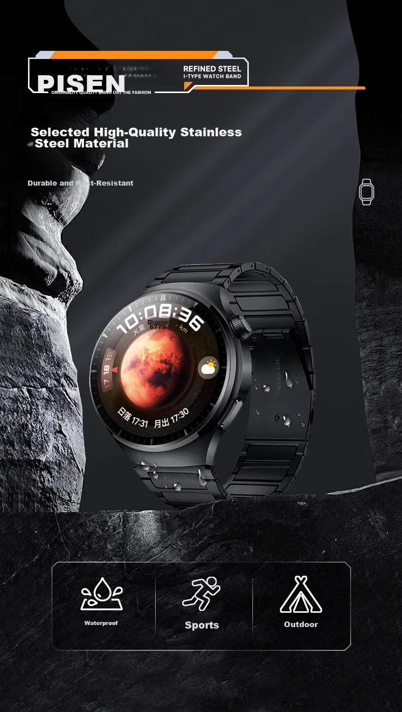 Ремешок PISEN для Huawei Watch 5/4/3/GT6/5/Pro/4/3/2/1/Pro, 22 мм, серебристый