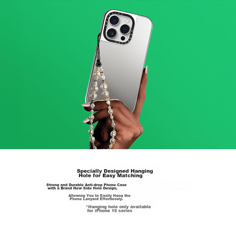 Чехол для телефона CASETIFY Little Ghost Mirror, противоударный, MagSafe, для iPhone 15 Pro Max, серебристое зеркало, черная рамка