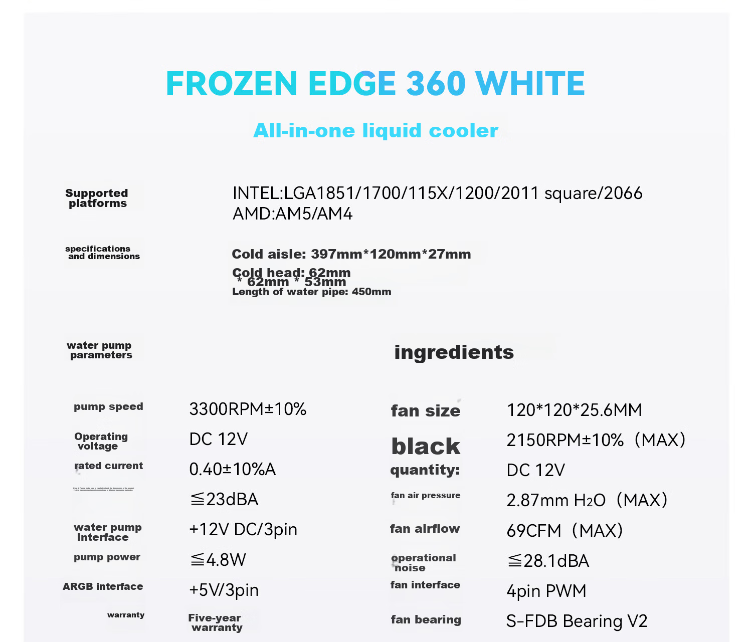 Система охлаждения Thermalright Frozen Edge 360 WHITE, жидкостная, ARGB, 360мм