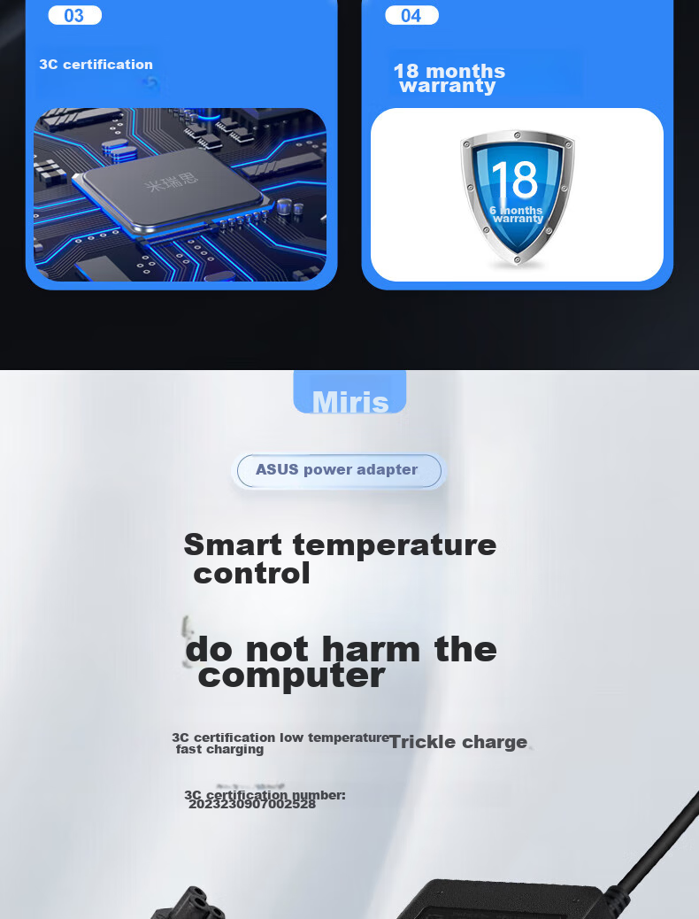 Зарядное устройство Mryc для ноутбука ASUS, 19V 3.42A, 65W, с кабелем питания, подходит для моделей Mryc ASUS Laptop Charger, Shenzhou Xuanlong Zhanshen K610D, Haier Power Adapter Cable, с маленькой круглой головкой 4.0*1.7
