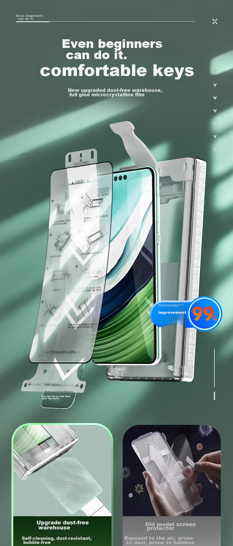 Защитная пленка LLUNC для Huawei Mate60Pro/Mate60pro+/RS, микрокристаллическая керамическая пленка с полным клеем, защита от отпечатков пальцев, 2 шт.