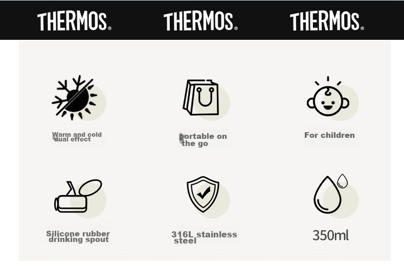 Детская термокружка THERMOS Panda Series с трубочкой, 350 мл, черная