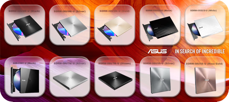 Внешний DVD-привод ASUS SDRW-08U5S, USB 2.0, портативный, серебристый
