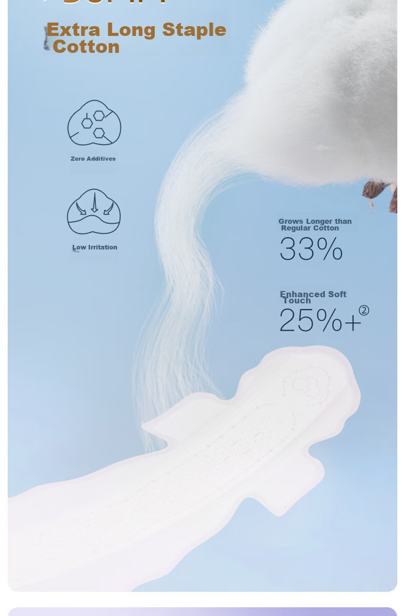 SPACE 7 Tianshan Velvet Cotton Sanitary Napkins, Ultra-Thin Pure Cotton, Breathable Night Use Menstrual Pads, 290mm, 15 Pieces