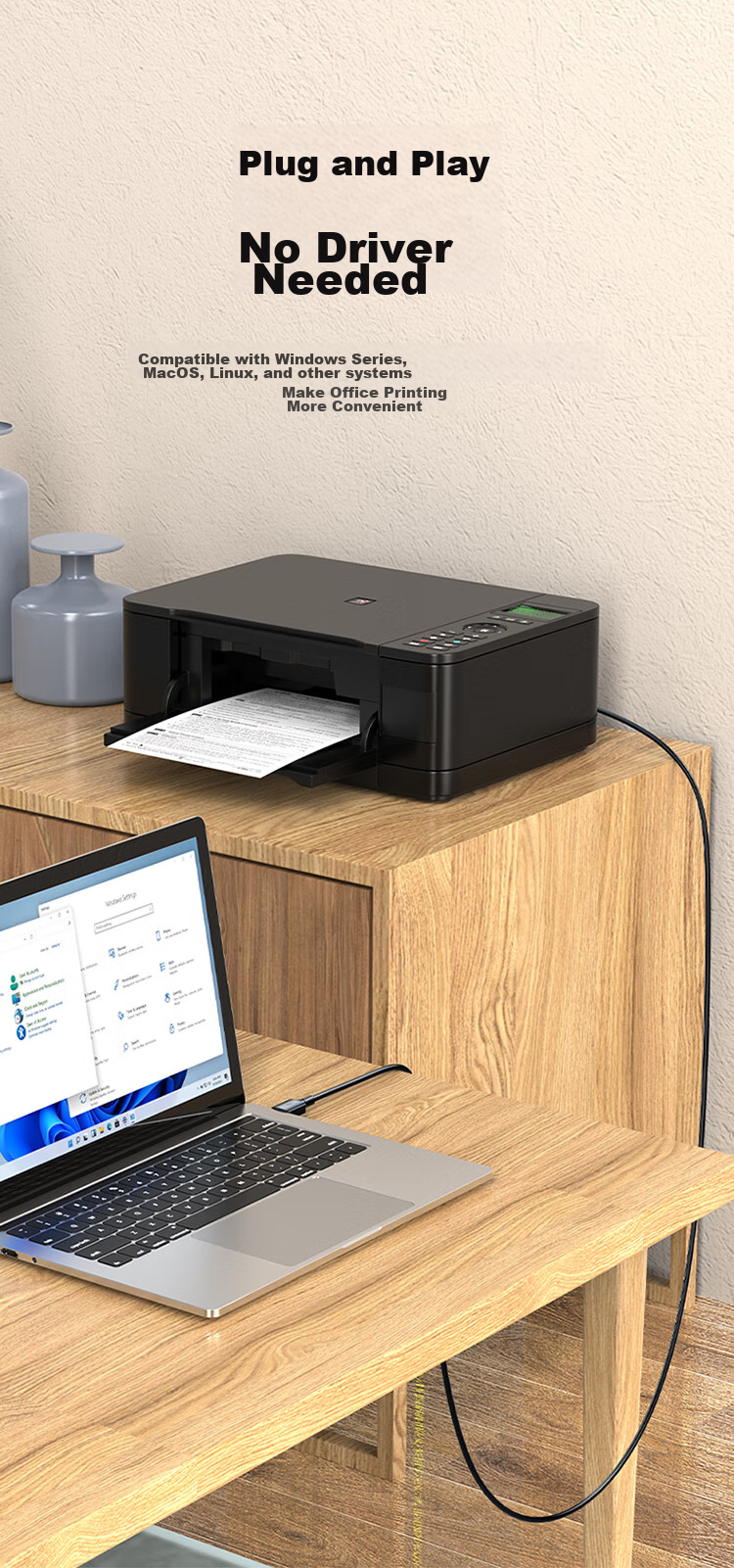 Кабель Shengwei USB 2.0 для принтера, 1.5 метра, черный