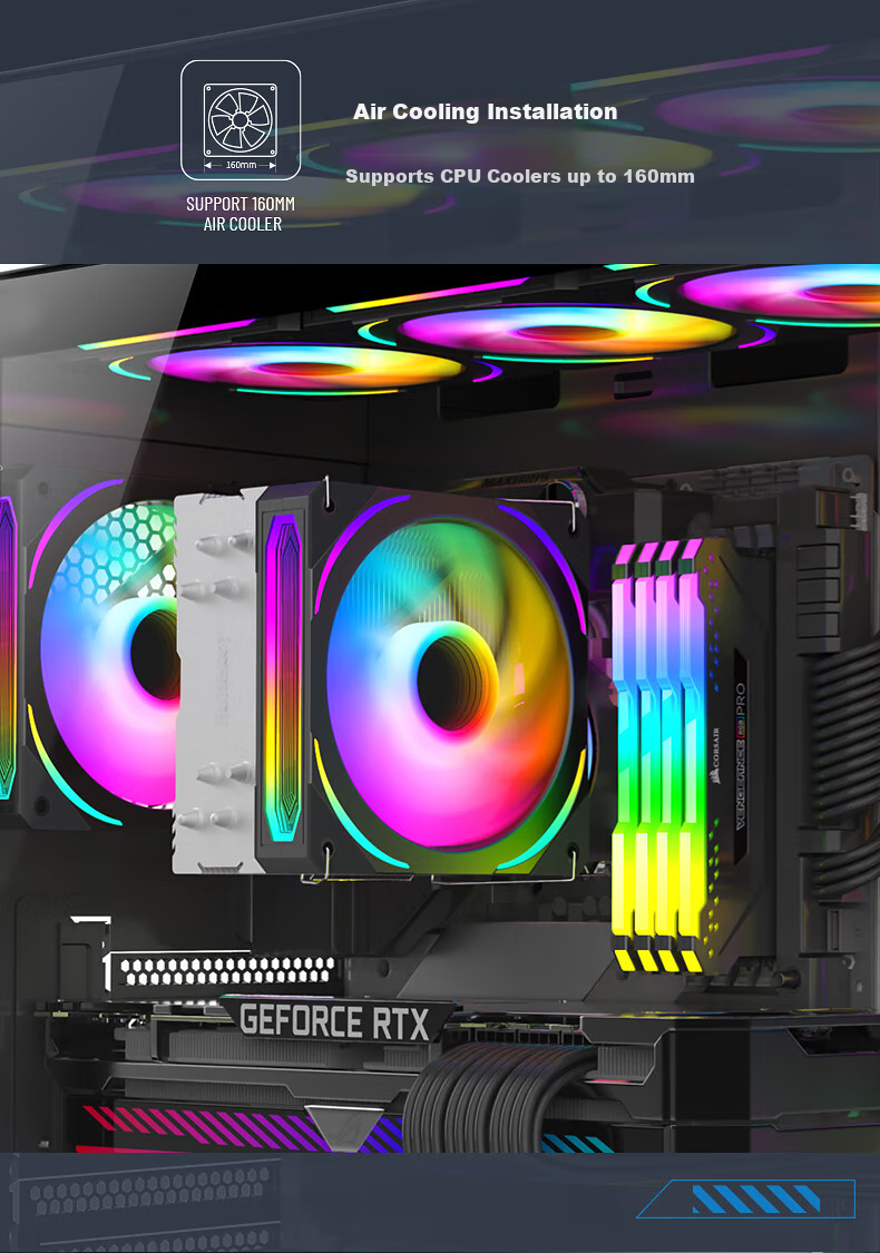 Корпус Huntkey S980 White Panoramic Edition Seaside View, ATX, mATX, Mini-ITX, белый, стекло, 160 мм, 400 мм