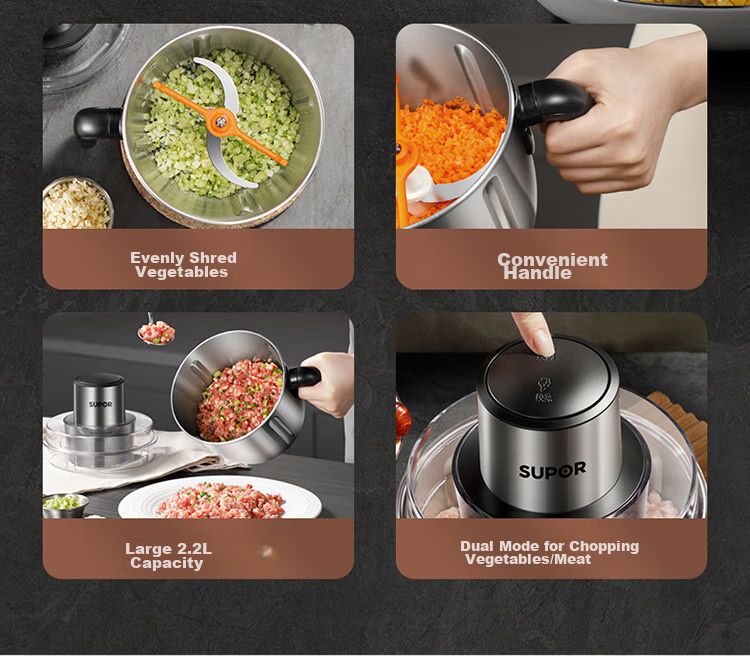 Мясорубка SUPOR JR56-U, электрическая, 2.2 л, 300 Вт, нержавеющая сталь