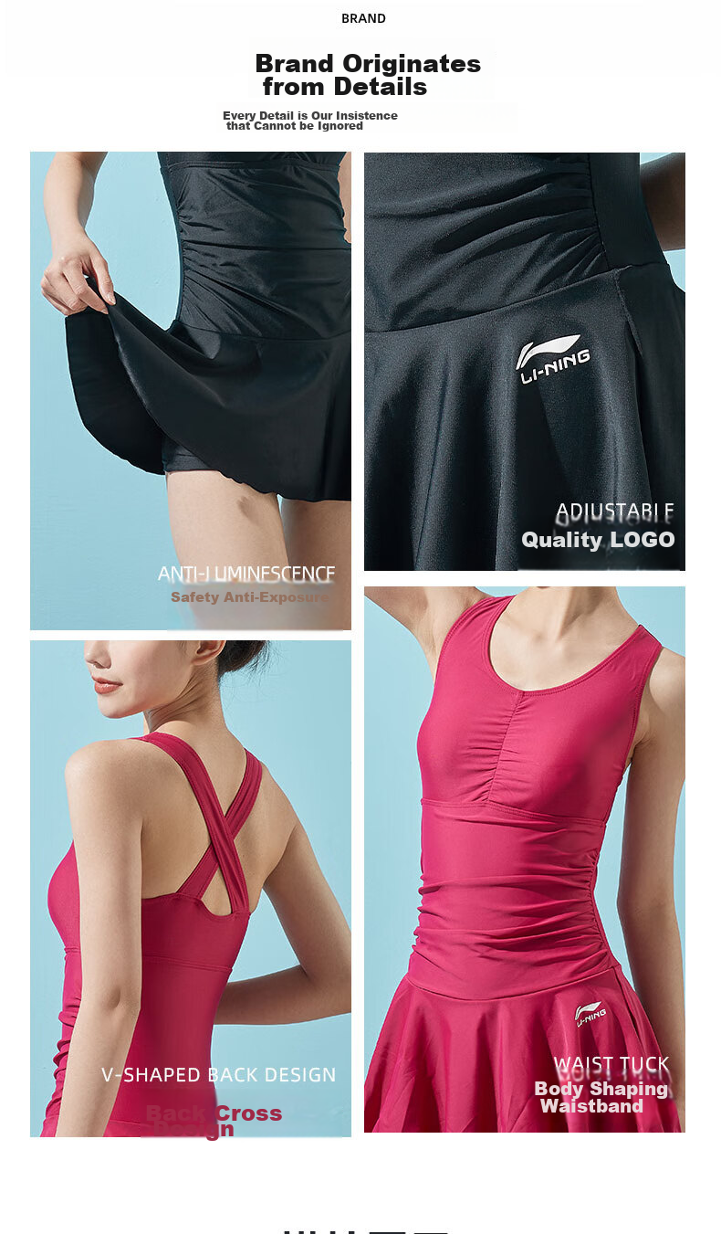Купальник-платье Li-Ning, цельный, с трусами-шортами, пуш-ап, контроль живота, утягивающий, для отпуска, черный, размер M
