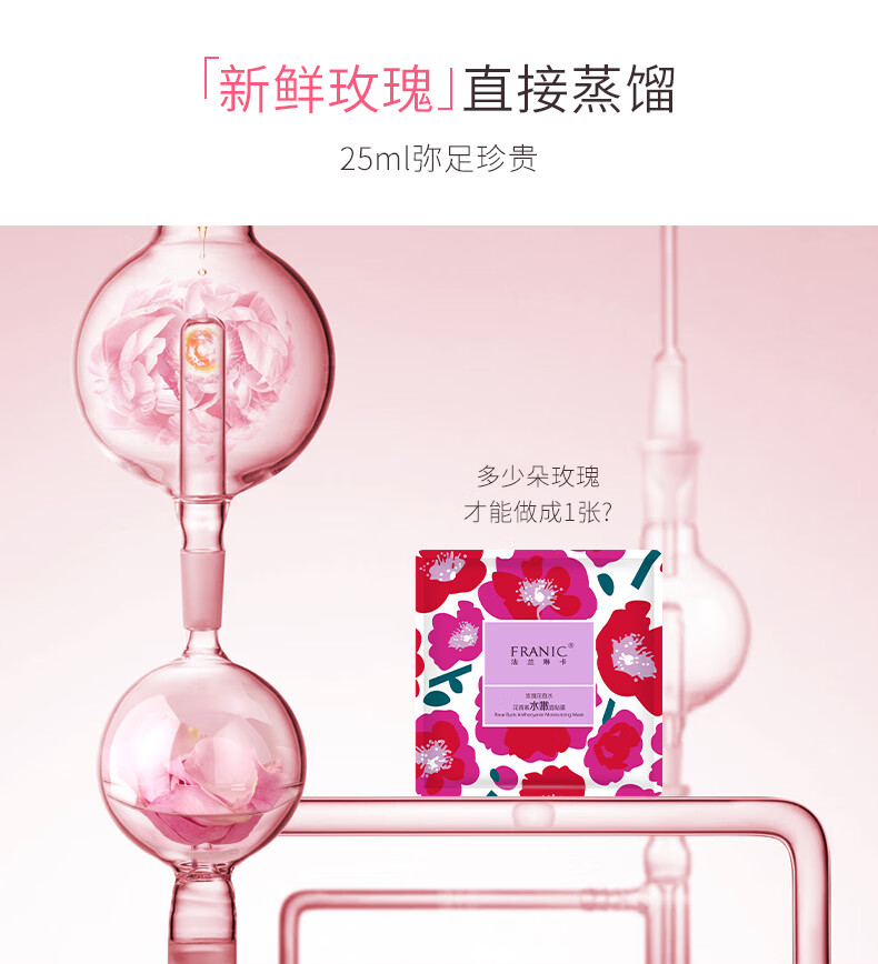 法兰琳卡（FRANIC）玫瑰花苞水花青素水嫩面贴膜 玫瑰水补水保湿面膜25ml*5片