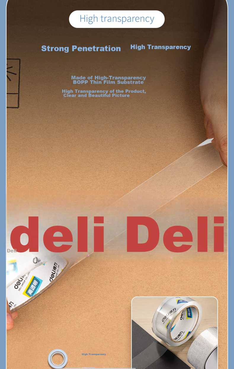 Клейкая упаковочная лента Deli, 24 мм, 12 рулонов, прозрачная, 30133