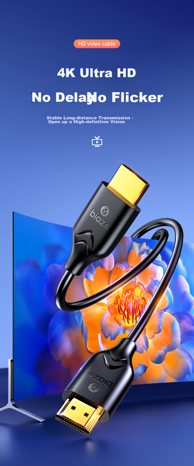 Кабель BIAZE HDMI 2.0, 1.5 метра, цифровой кабель высокой четкости 2K*4K, 3D видеокабель, кабель для подключения компьютера к телевизору