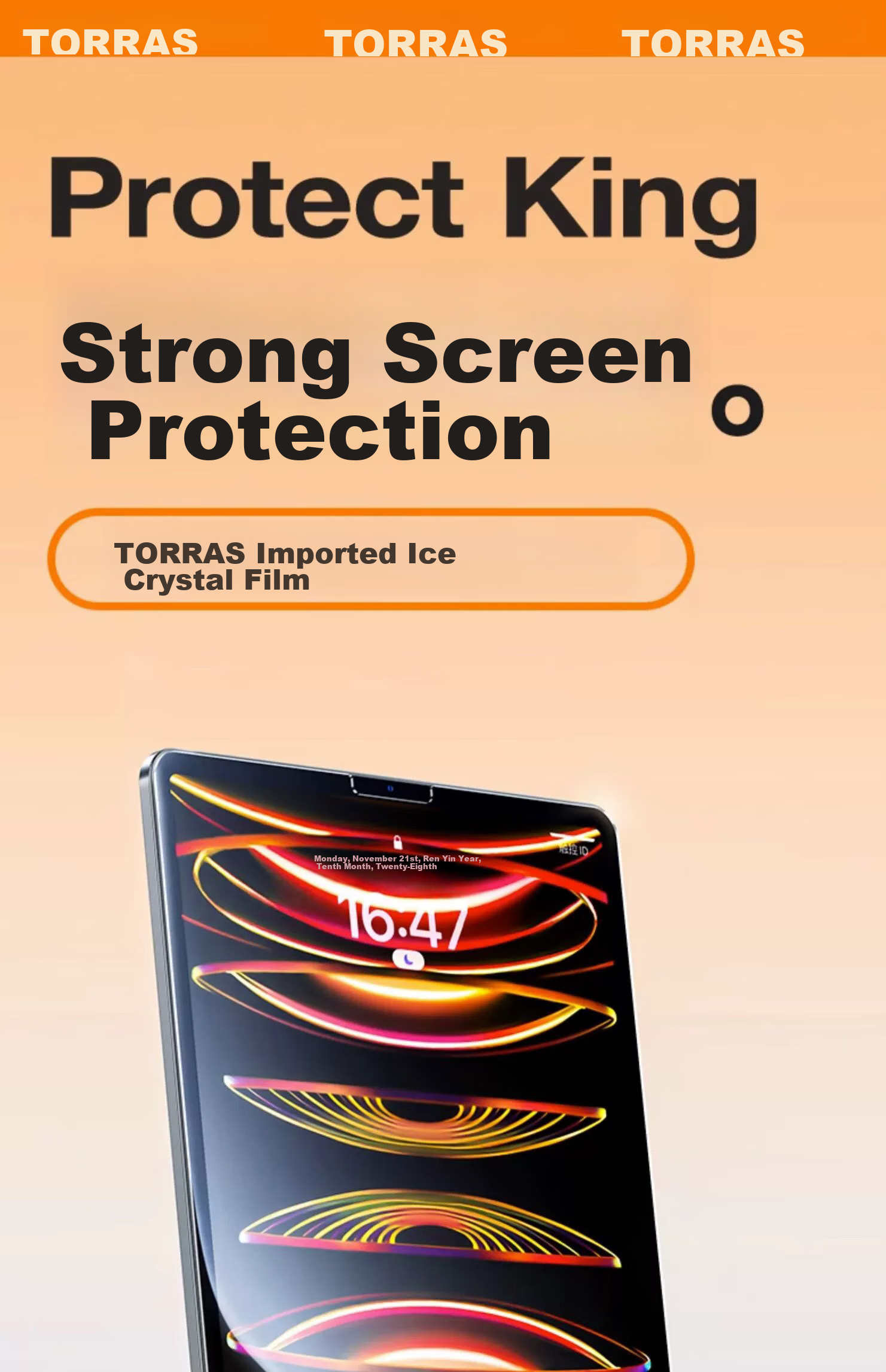 Защитная пленка TORRAS для iPad 11/10 (10.9 дюймов), закаленное стекло, противоударная, антибликовая, ультра-прозрачная, полное покрытие