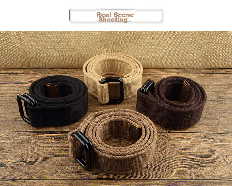 Canvas belt JEVI D-100, Hong Kong style, with double buckle, casual, versatile, for young people, light khaki, 115cm