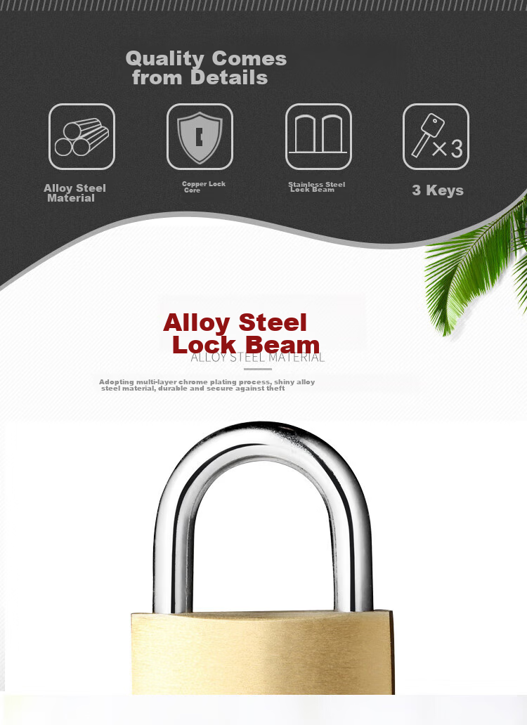 Замок BLOSSOM Copper Padlock, водонепроницаемый и устойчивый к ржавчине, для дома, общежития, шкафов и дверей, антивандальный оконный замок, 55 мм (076)
