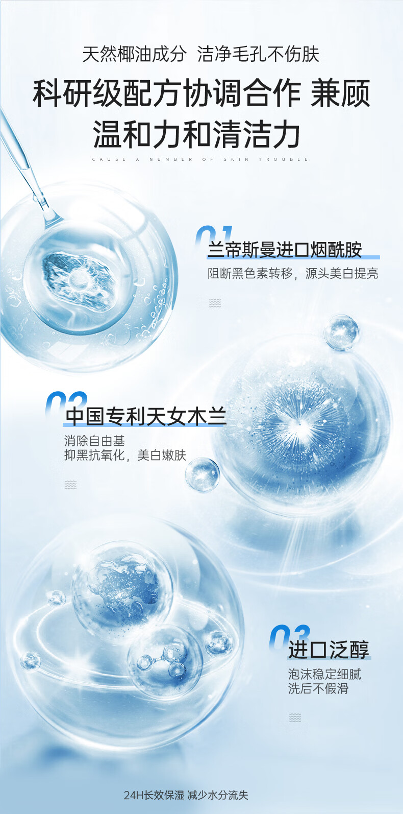OHBT澳白美白洗面奶男女士 氨基酸清洁毛孔去角质控油洁面乳200g