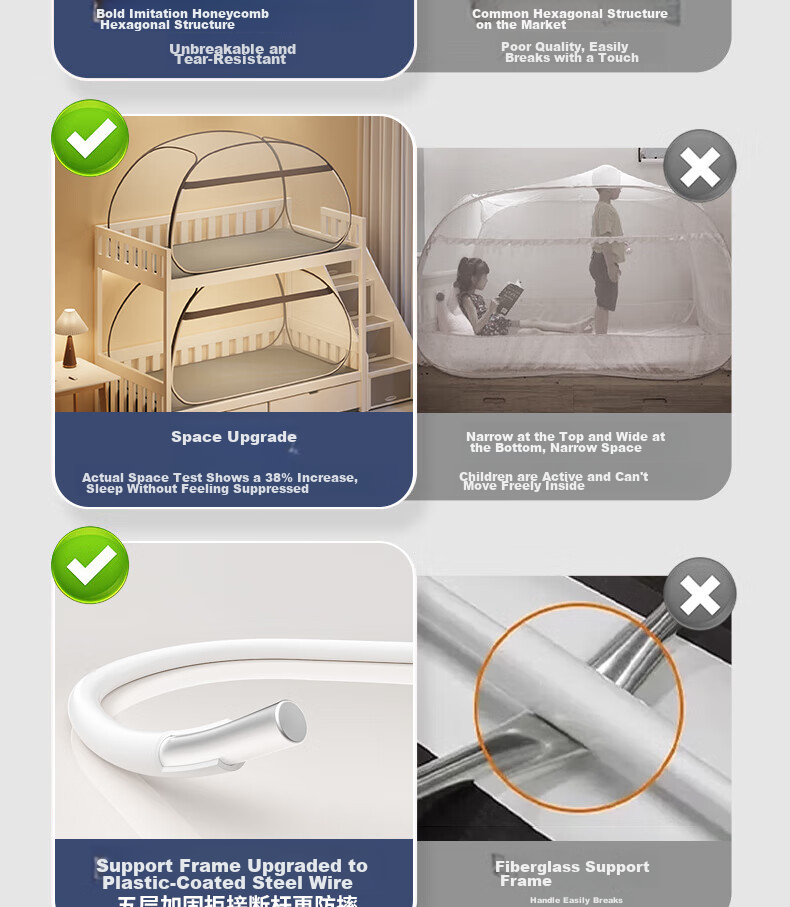 Mosquito net cottonfaith, no installation, student dormitory yurt-style bed with guardrail, suitable for bunk beds, 0.9*1.9 meters, minimalist gray