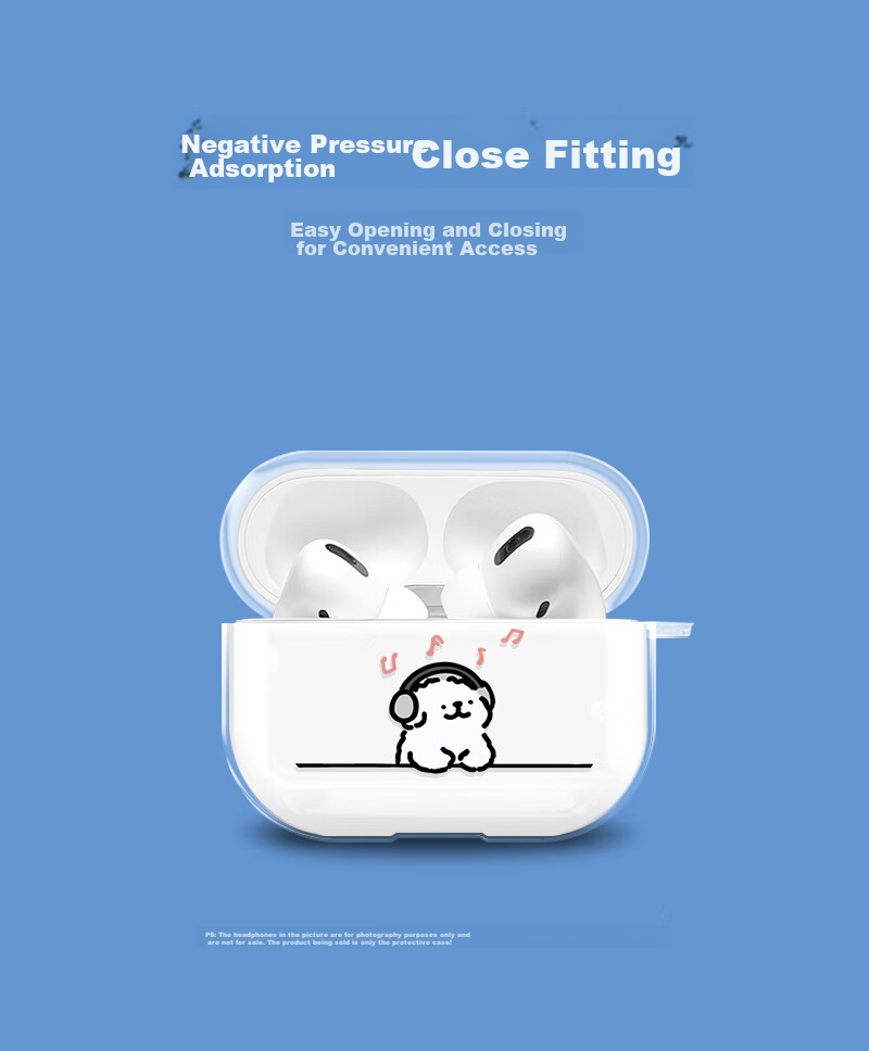 Чехол для наушников Yingkaida "Music Puppy" для AirPods 4, силиконовый, противоударный, прозрачный, с брелоком
