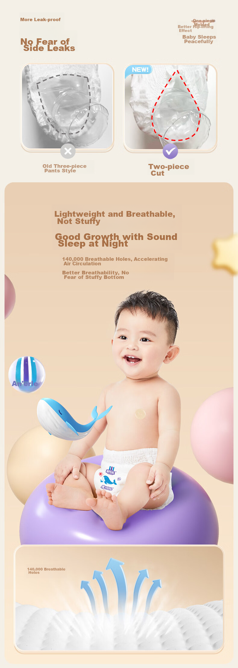 Подгузники-трусики Anerle Magic Absorbent, размер L, 44 шт. (9-14 кг), дышащие, высокая впитываемость, для ночного использования