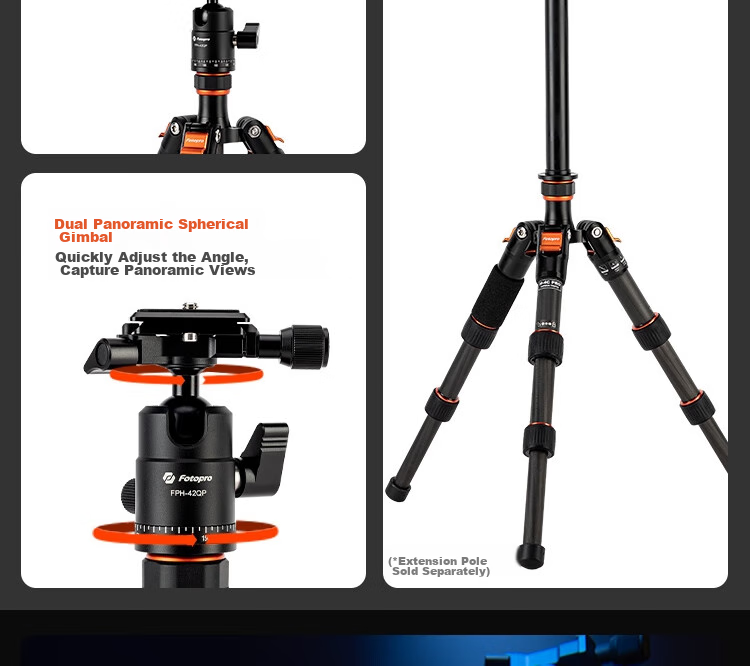 Штатив Fotopro M-4C Pro + 42QP из углеродного волокна, портативный, профессиональный, для цифровых камер, с шаровой головкой