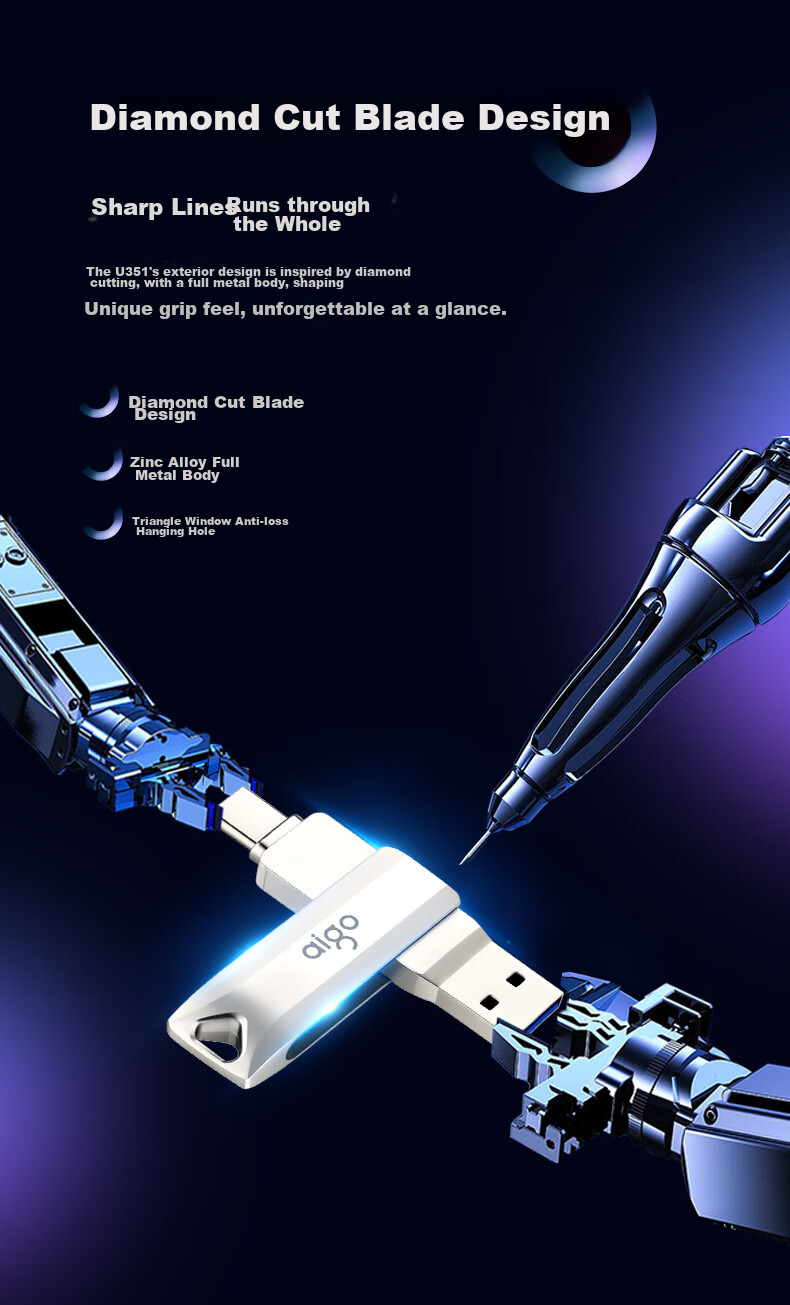 USB-накопитель Aigo U351 Type-C, 64 ГБ, USB 3.2, серебристый