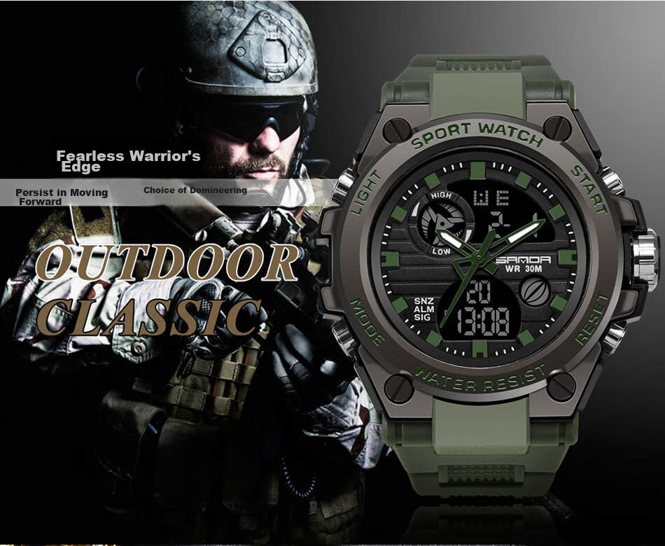 Мужские часы SANDA 739 Black Silver, спортивные электронные часы с будильником, водонепроницаемые до 30м, двойной дисплей