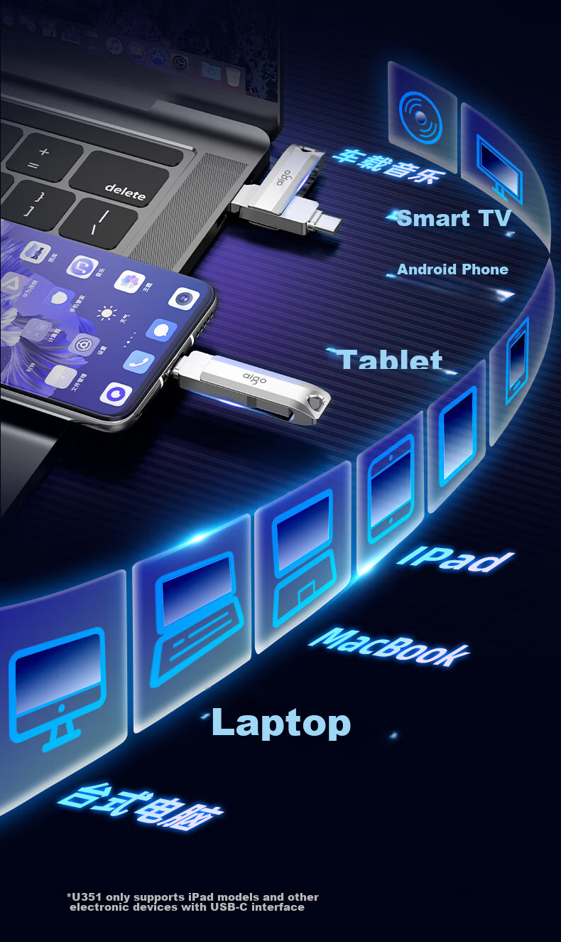 USB-накопитель Aigo U351 Type-C, 64 ГБ, USB 3.2, серебристый