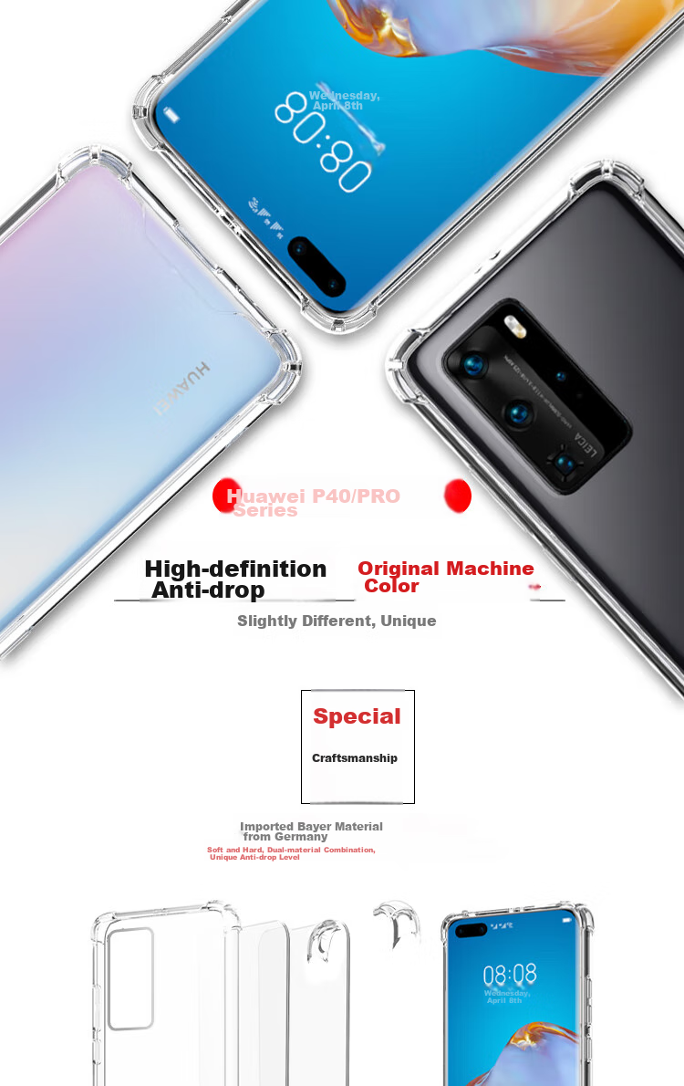 Чехол для телефона ESCASE для Huawei P40 Pro, полный комплект защиты, противоударный, прозрачный, с воздушной подушкой, двойной материал, защита от падений и пожелтения, модный, импортный немецкий ТПУ, высокая прозрачность