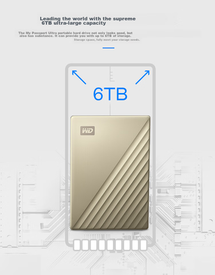 Внешний жесткий диск Western Digital My Passport Ultra, 4 ТБ, Type-C, 2.5 дюйма, золотой, механический, внешний, шифрованный, совместимый с Mac, большой емкости для домашнего хранения
