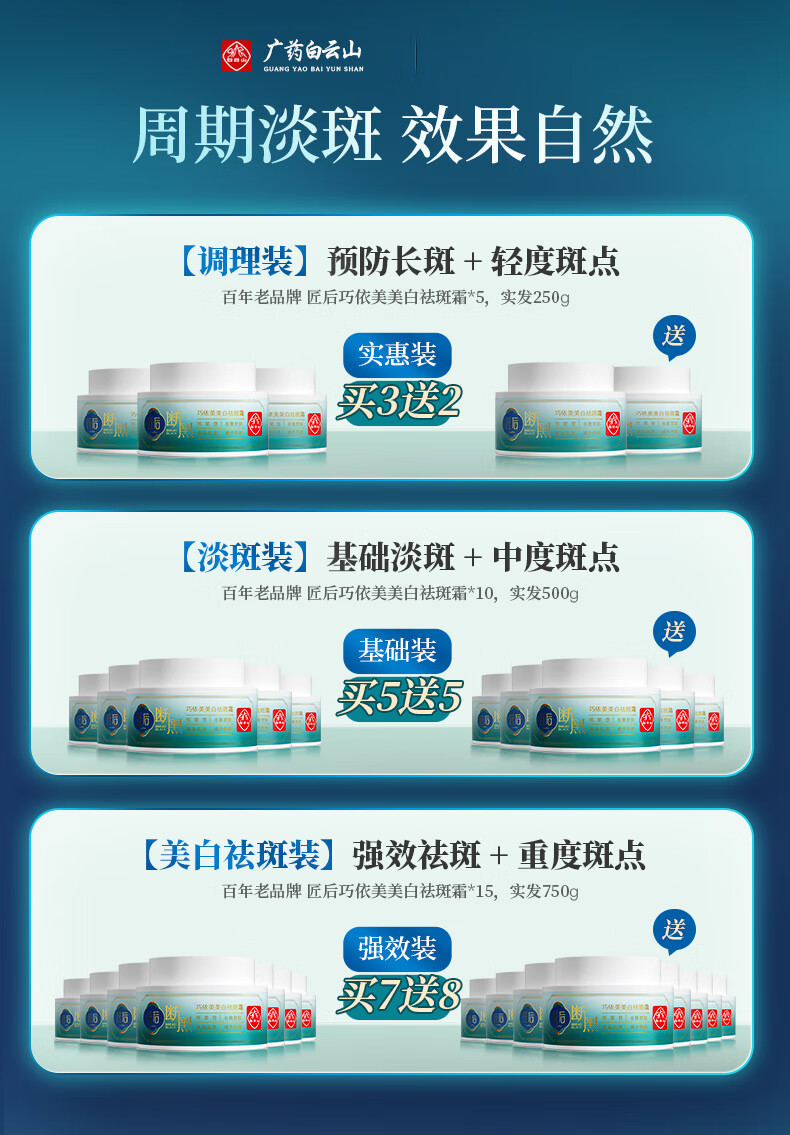 白云山祛斑霜美白去斑霜断黑霜老年斑黄褐斑雀斑孕斑遗传斑晒斑淡化黑色素面霜男女士通用50g