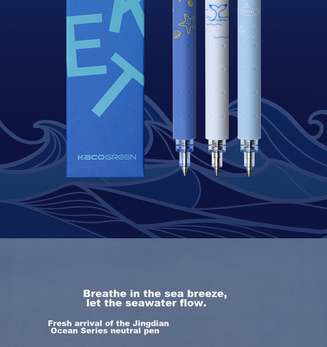 Гелевая ручка KACO Ocean Story, 0.5 мм, черные чернила, набор из 3 штук