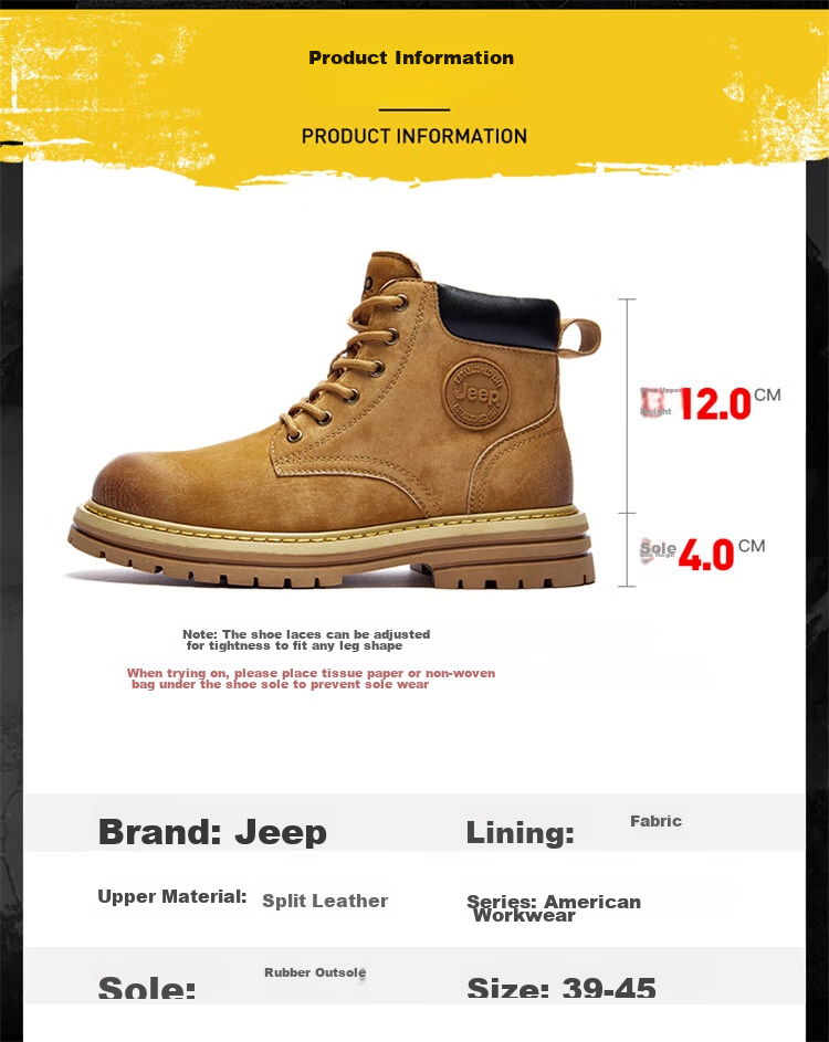 Мужские ботинки Jeep Martin, утепленные флисом, зимние рабочие ботинки, желтые, хаки, размер 42