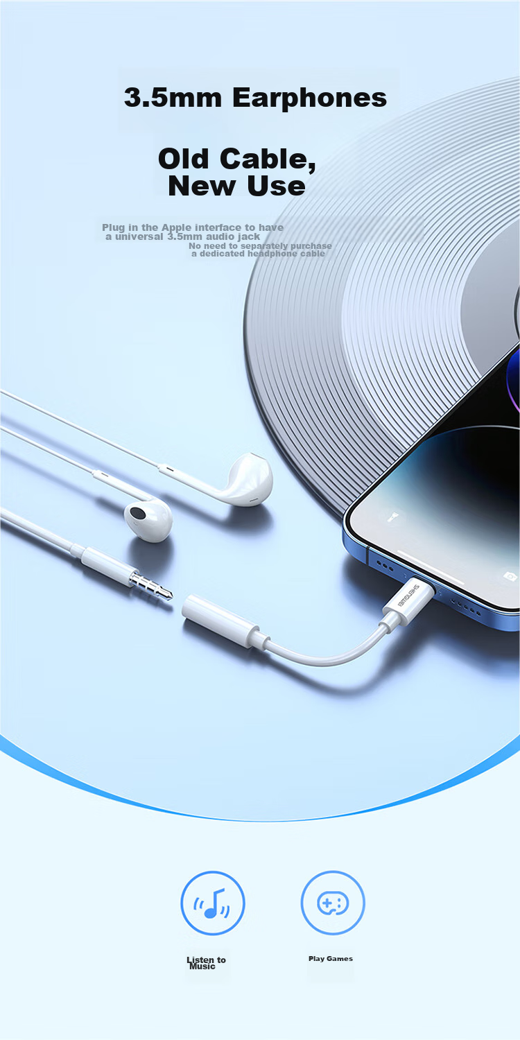 Адаптер Shengwei Lightning на 3.5 мм для аудиоконверсии, совместимый с телефонами Apple 12/13/14, планшетами IPad ELD0001H