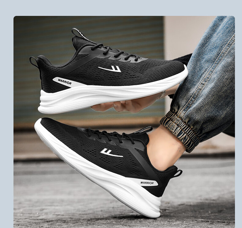 Кроссовки Warrior Official Sports Shoes для мужчин, осенние дышащие кроссовки из сетки, легкие повседневные беговые кроссовки с мягкой подошвой, черные, размер 43