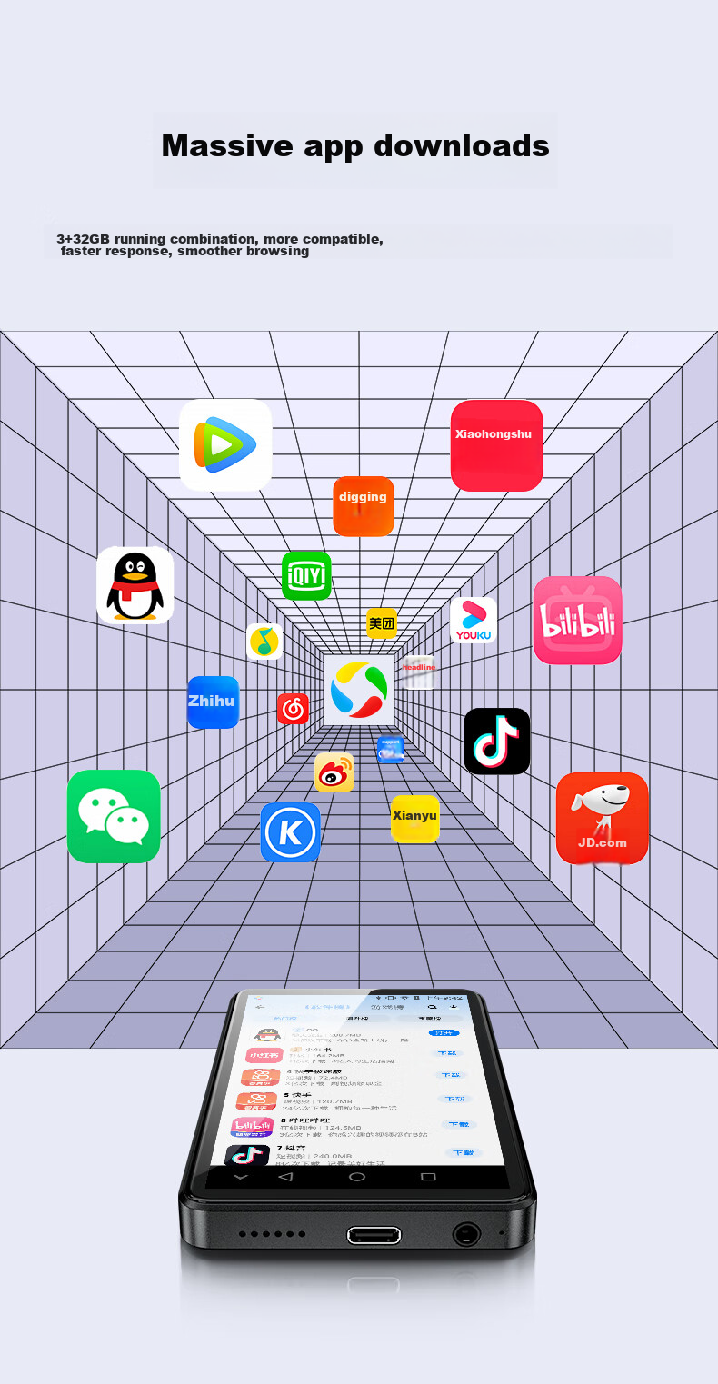 Портативный MP3/MP4 плеер Yueguangbaohe A10, 32GB, Android 10, 4-дюймовый экран, Wi-Fi, Bluetooth