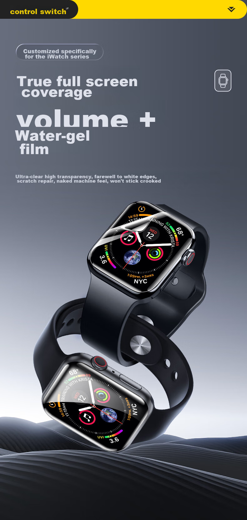 Защитная пленка PISEN для Apple Watch SE3/S9/8/7, гидрогелевая, 45/44 мм, HD, антицарапийная, 2 шт.