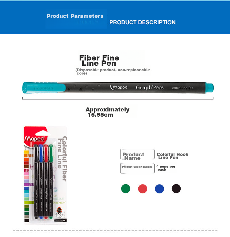 Набор маркеров Maped Color Line, 0.4 мм, 4 цвета, водостойкие, быстросохнущие, для рисования и письма