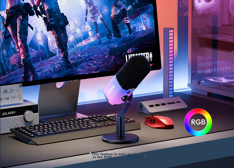 Динамический микрофон Maono PD100XS для компьютера, стриминга, игр, пения, записи, с USB-звуковой картой, шумоподавлением и RGB-подсветкой