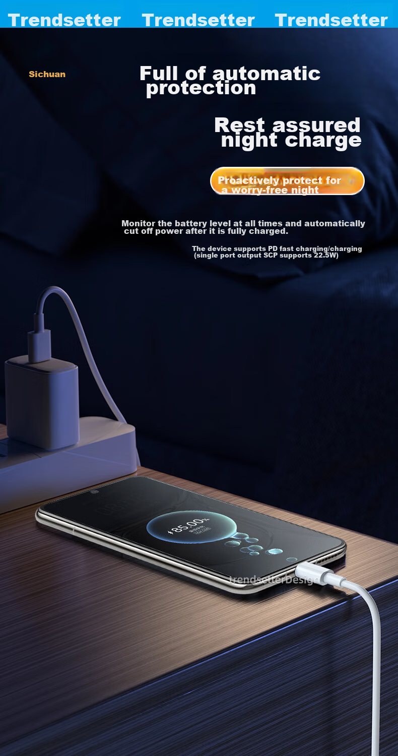 Кабель Trendsetter USB Type-A - Type-C, 6A, 1м, белый