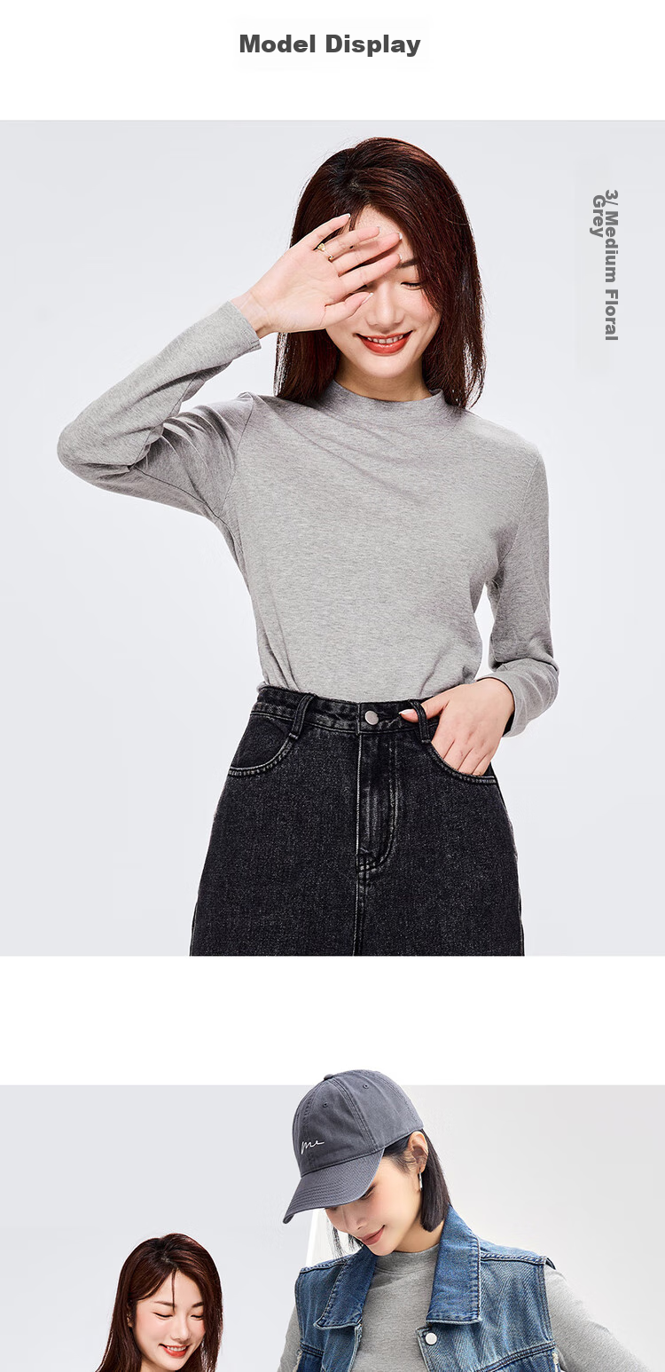 Женская футболка Giordano с длинным рукавом, однотонная, базовый стиль, нижняя рубашка из чистого хлопка, полувысокий воротник, топ для женщин 05322803