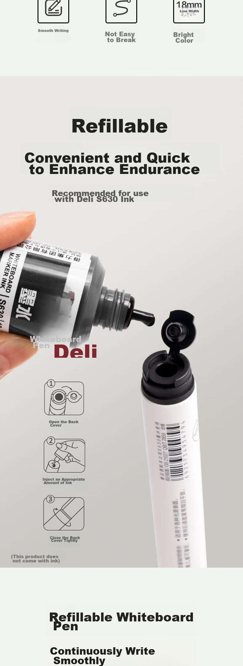 Маркеры для доски Deli S507, черные, 10 шт., для офиса, перезаправляемые, сменный стержень, 1.8 мм