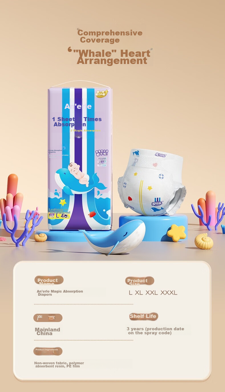 Подгузники Anerle Magic Absorbent Diapers XXL, 38 шт. (для детей от 15 кг), дышащие, с высокой степенью впитывания, одноразовые подгузники для ночного использования