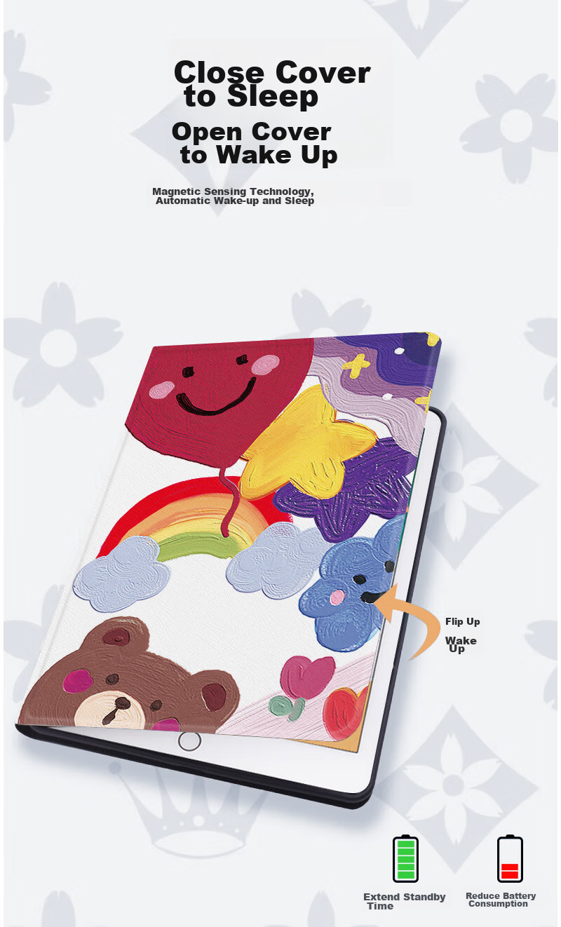 Чехол для iPad 10.2 "Yingkaida" для детей, с защитой от падений, противоударный, с милым дизайном "Воздушный шар и Тедди"